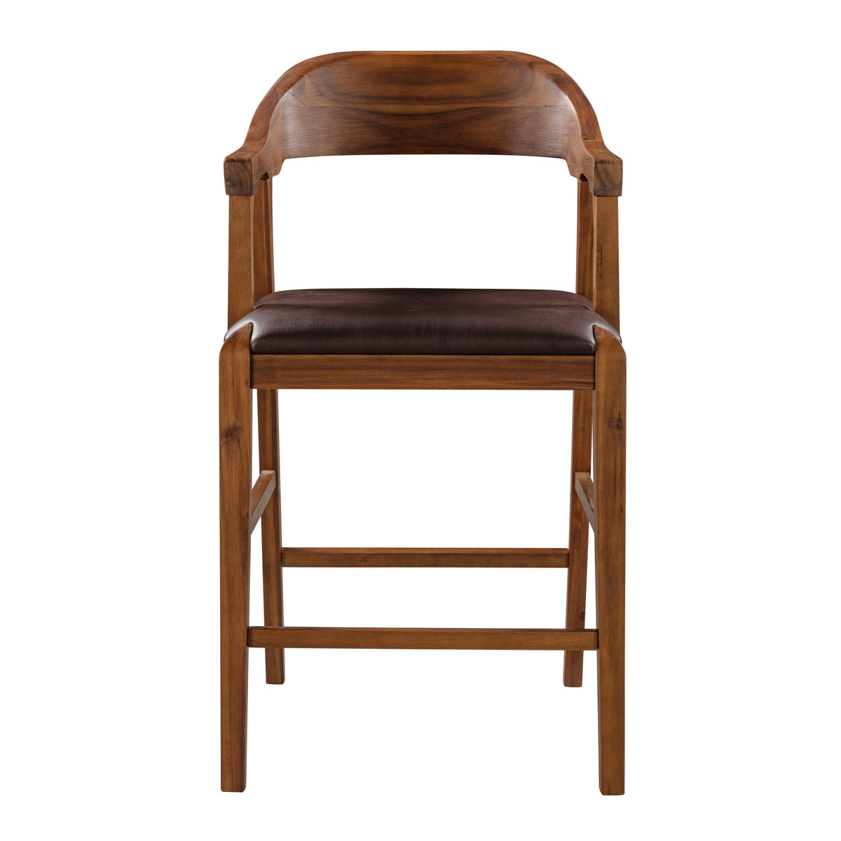 Rase 24 Inch Counter Stool Chair, Faux Leather, Open Back, Brown Wood - BM311533