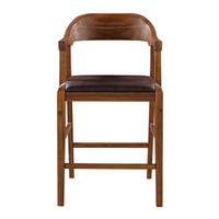 Rase 24 Inch Counter Stool Chair, Faux Leather, Open Back, Brown Wood - BM311533