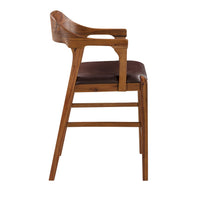 Rase 24 Inch Counter Stool Chair, Faux Leather, Open Back, Brown Wood - BM311533