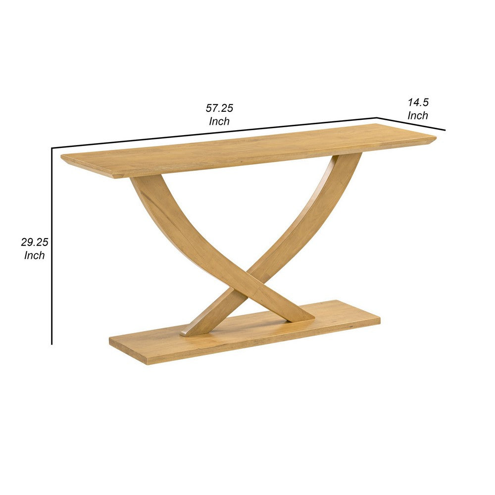 Rase 57 Inch Console Table, Cross Leg Design, Pedestal Base, Brown Wood - BM311534