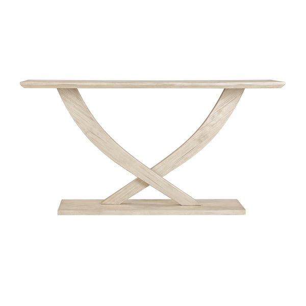 Rase 57 Inch Console Table, Cross Leg Design, Pedestal Base, Whitewash Wood - BM311535