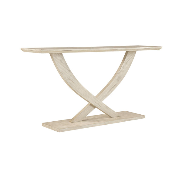 Rase 57 Inch Console Table, Cross Leg Design, Pedestal Base, Whitewash Wood - BM311535