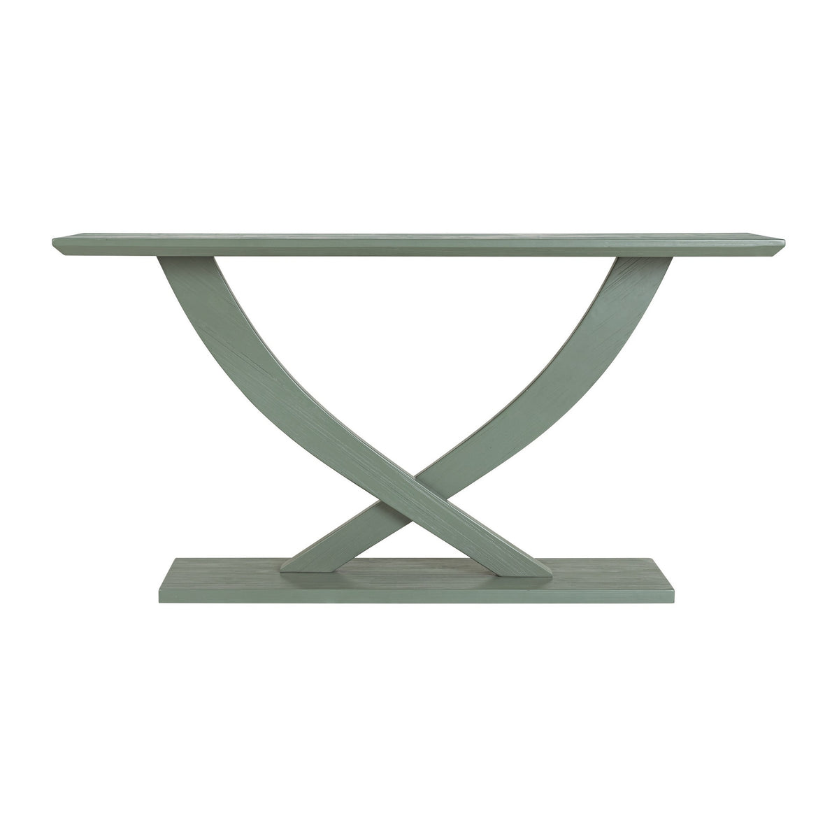 Rase 57 Inch Console Table, Cross Leg Design, Pedestal Base, Gray Green - BM311536