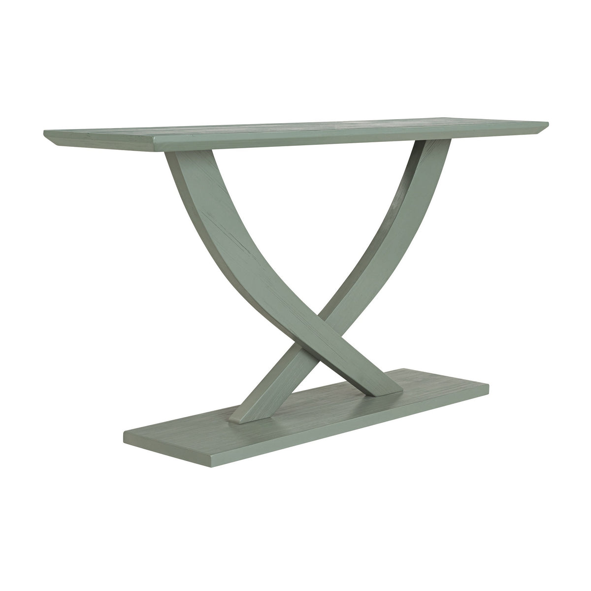 Rase 57 Inch Console Table, Cross Leg Design, Pedestal Base, Gray Green - BM311536