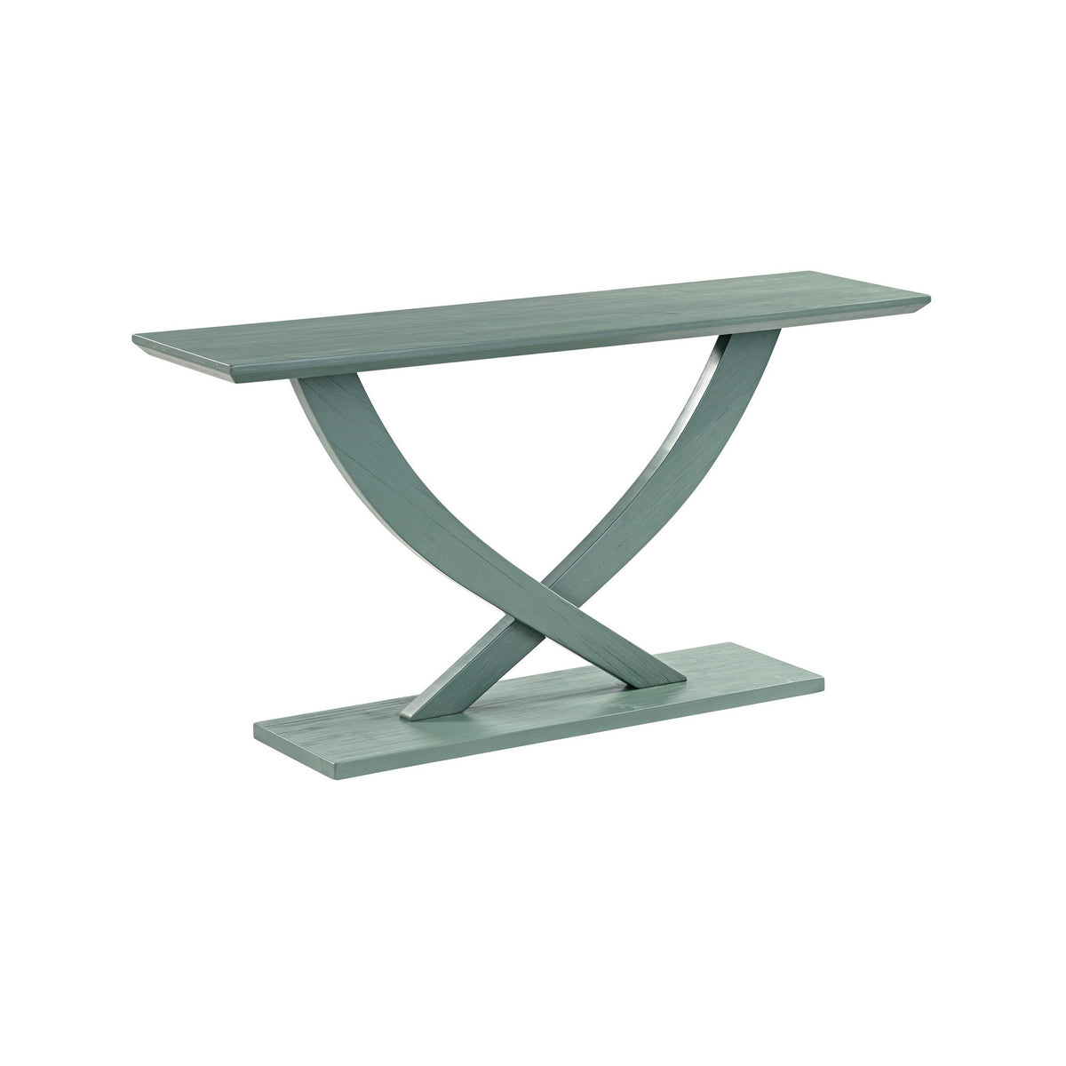 Rase 57 Inch Console Table, Cross Leg Design, Pedestal Base, Gray Green - BM311536