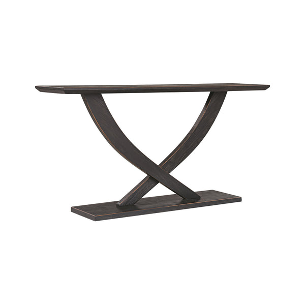 Rase 57 Inch Console Table, Cross Leg Design, Pedestal Base, Black Wood - BM311537