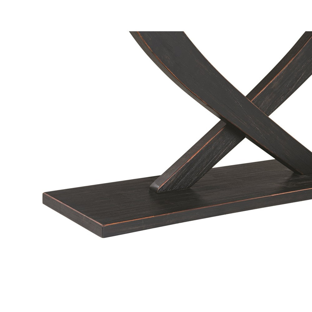Rase 57 Inch Console Table, Cross Leg Design, Pedestal Base, Black Wood - BM311537