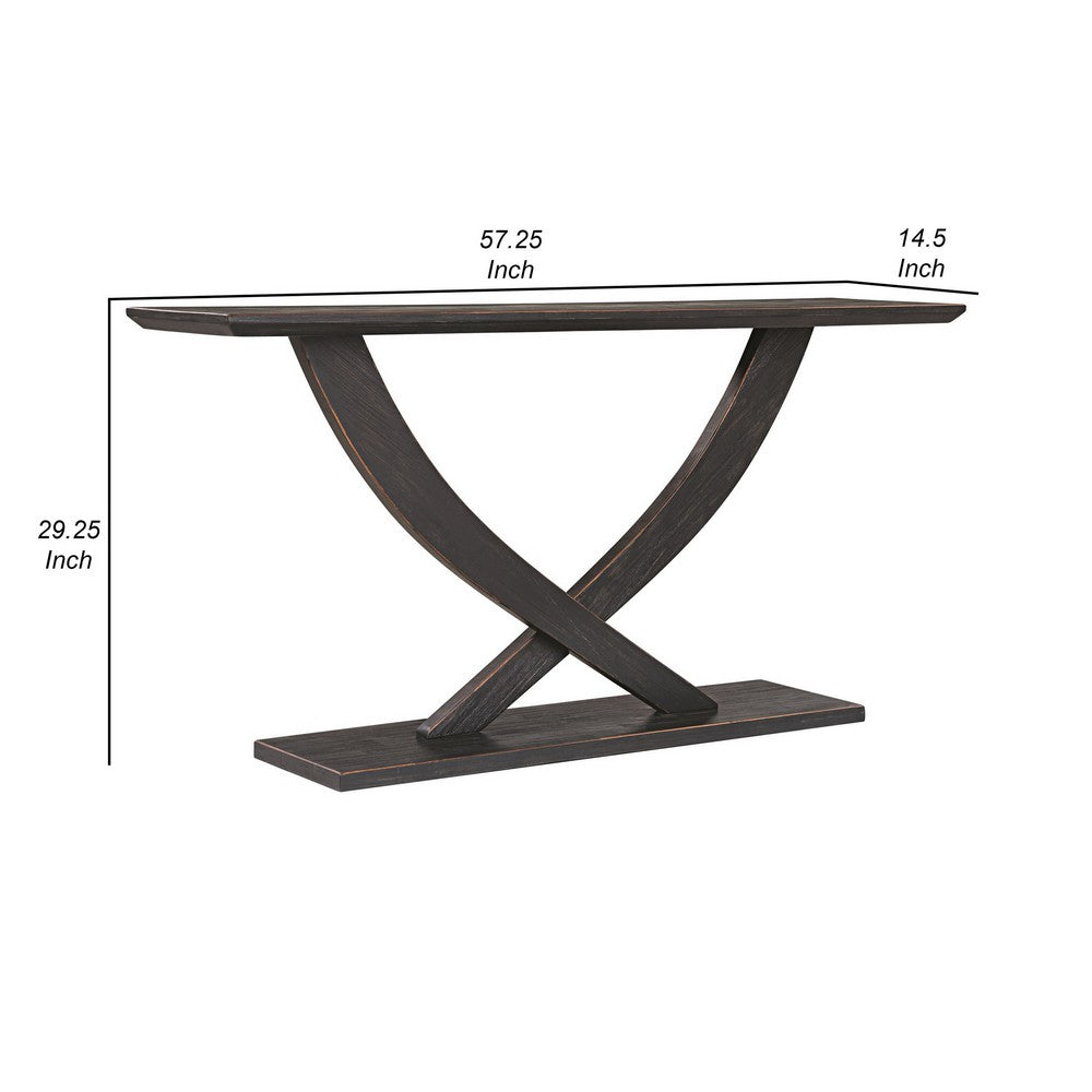Rase 57 Inch Console Table, Cross Leg Design, Pedestal Base, Black Wood - BM311537