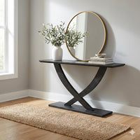 Rase 57 Inch Console Table, Cross Leg Design, Pedestal Base, Black Wood - BM311537