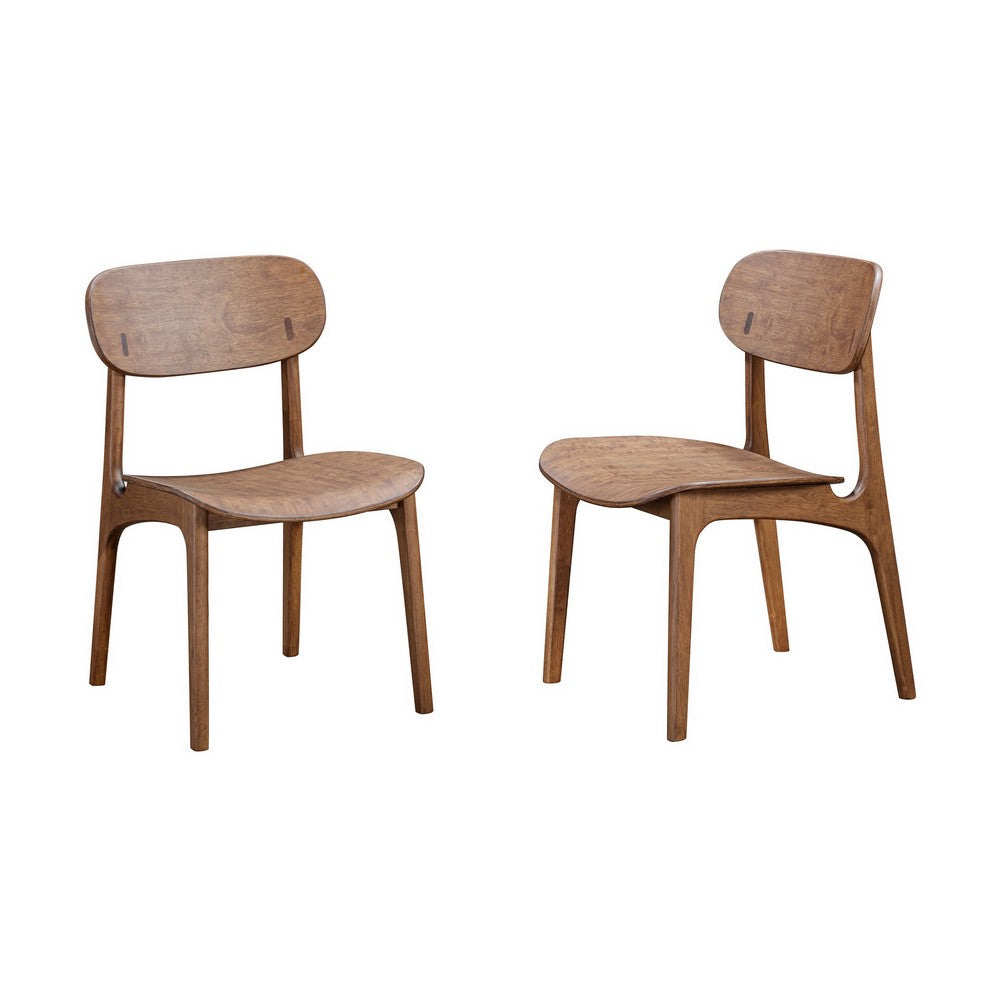 Seln 20 Inch Dining Chair Set of 2, Curved Seat, Splayed Legs, Dark Brown - BM311539