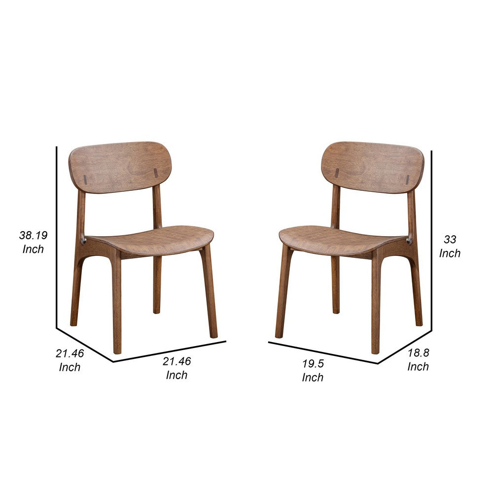 Seln 20 Inch Dining Chair Set of 2, Curved Seat, Splayed Legs, Dark Brown - BM311539