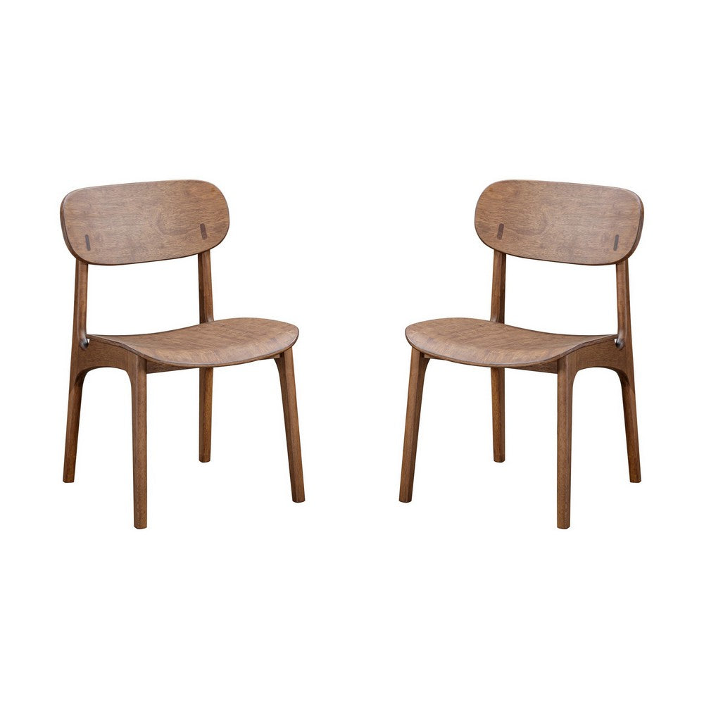 Seln 20 Inch Dining Chair Set of 2, Curved Seat, Splayed Legs, Dark Brown - BM311539