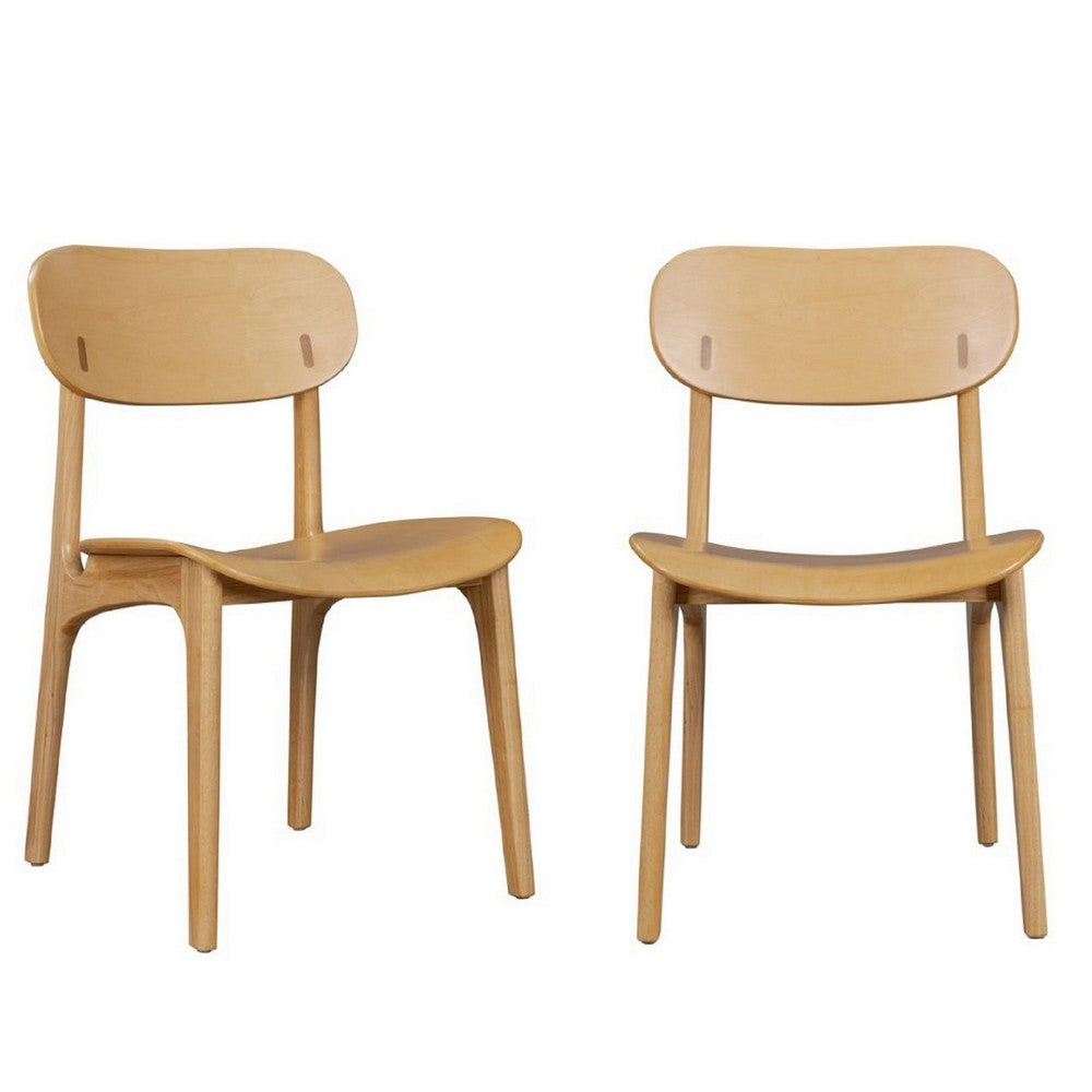 Seln 20 Inch Dining Chair Set of 2, Curved Seat, Splayed Legs, Light Brown - BM311540