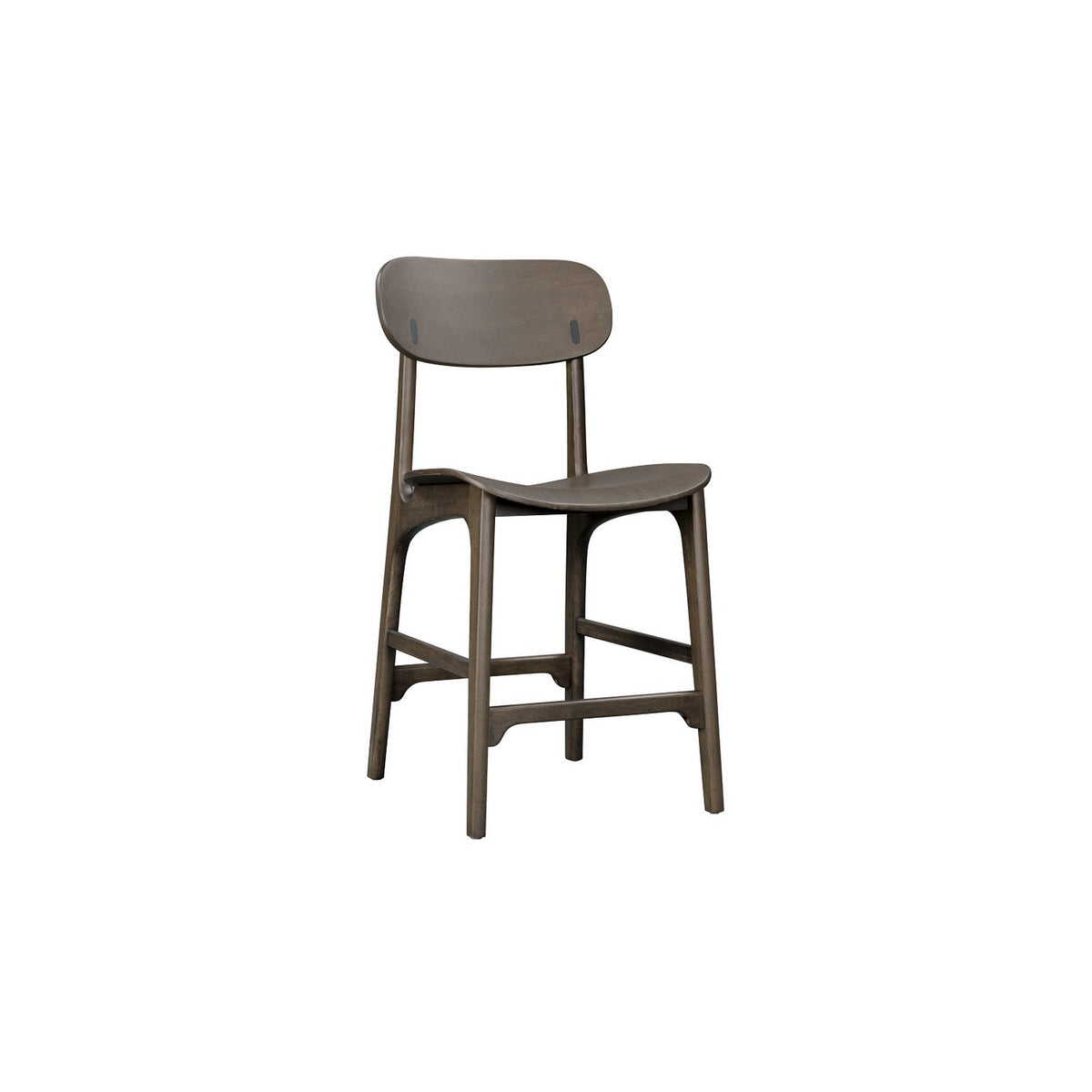 Seln 24 Inch Counter Stool Chair, Curved Seat, Open Back, Dark Gray Wood - BM311541