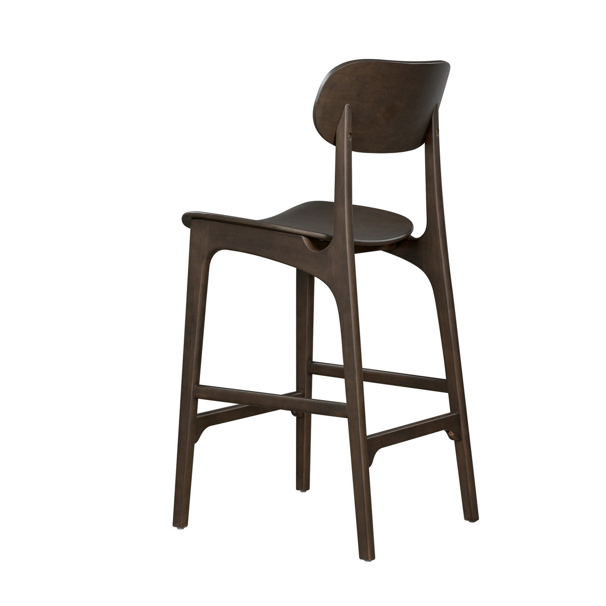 Seln 30 Inch Barstool Chair, Curved Seat, Open Back, Dark Gray Wood - BM311542