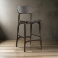 Seln 30 Inch Barstool Chair, Curved Seat, Open Back, Dark Gray Wood - BM311542