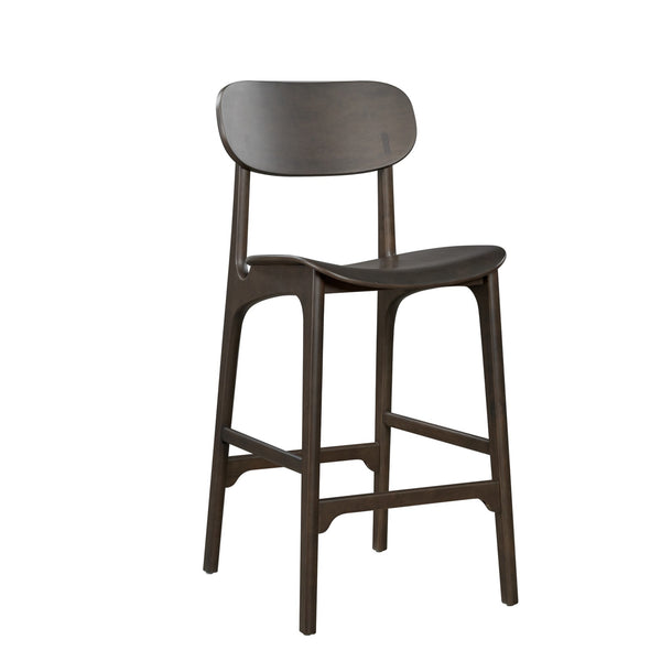 Seln 30 Inch Barstool Chair, Curved Seat, Open Back, Dark Gray Wood - BM311542