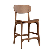 Seln 24 Inch Counter Stool Chair, Curved Seat, Open Back, Dark Brown Wood - BM311543