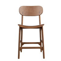 Seln 24 Inch Counter Stool Chair, Curved Seat, Open Back, Dark Brown Wood - BM311543