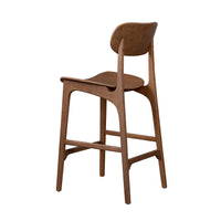 Seln 24 Inch Counter Stool Chair, Curved Seat, Open Back, Dark Brown Wood - BM311543