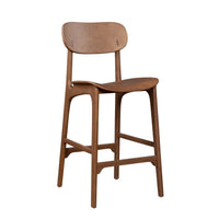 Seln 30 Inch Barstool Chair, Curved Seat, Open Back, Dark Brown Wood - BM311544