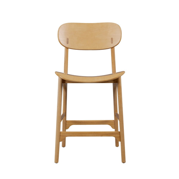 Seln 24 Inch Counter Stool Chair, Curved Seat, Open Back, Light Brown Wood - BM311545