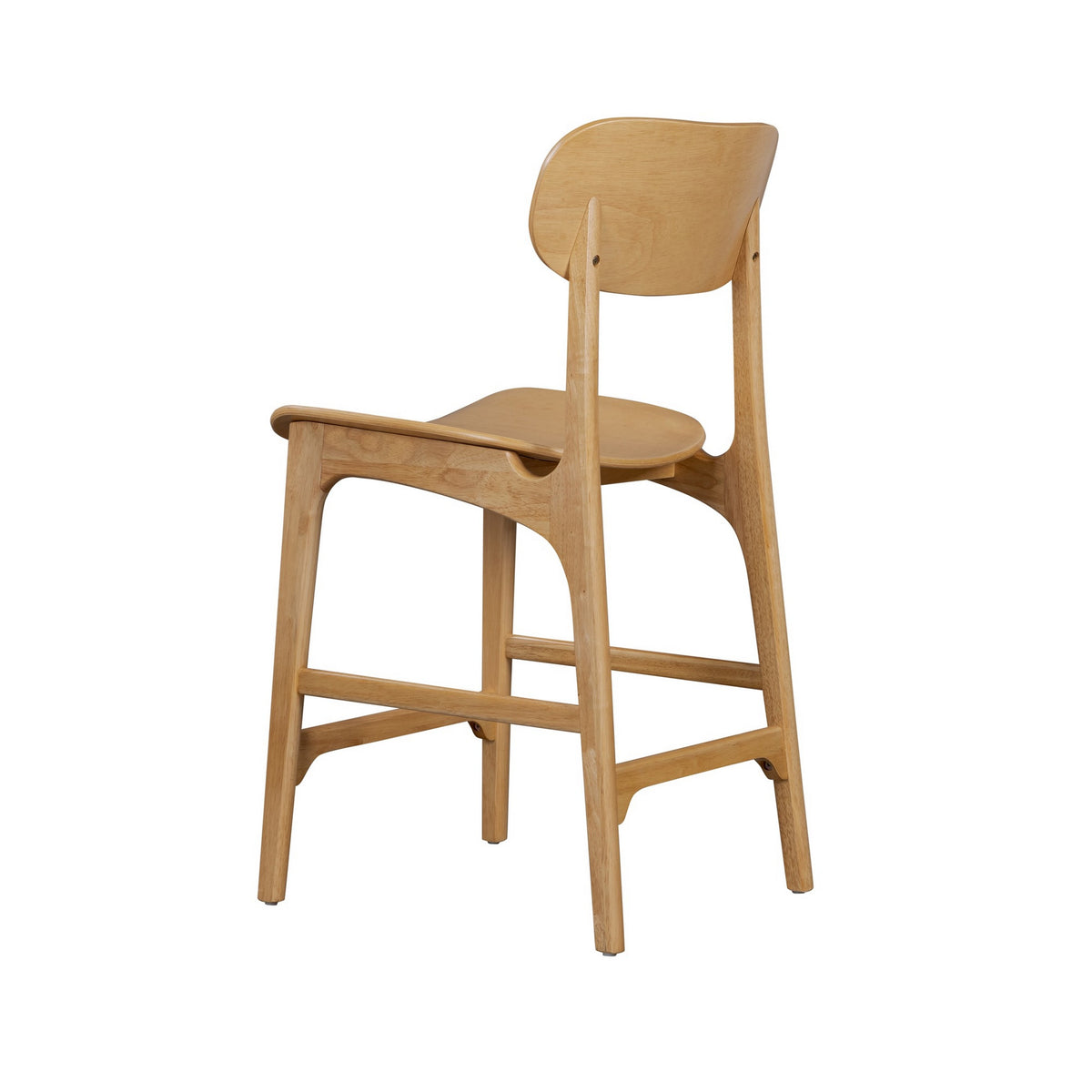 Seln 24 Inch Counter Stool Chair, Curved Seat, Open Back, Light Brown Wood - BM311545