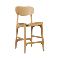 Seln 24 Inch Counter Stool Chair, Curved Seat, Open Back, Light Brown Wood - BM311545