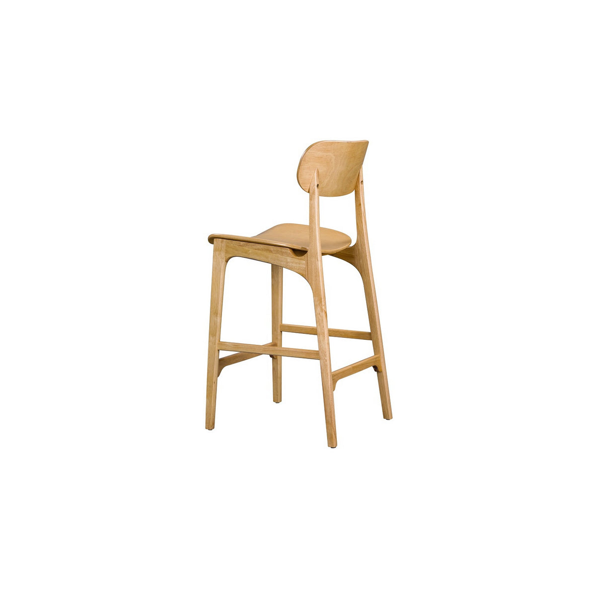 Seln 30 Inch Barstool Chair, Curved Seat, Open Back, Light Brown Wood - BM311546