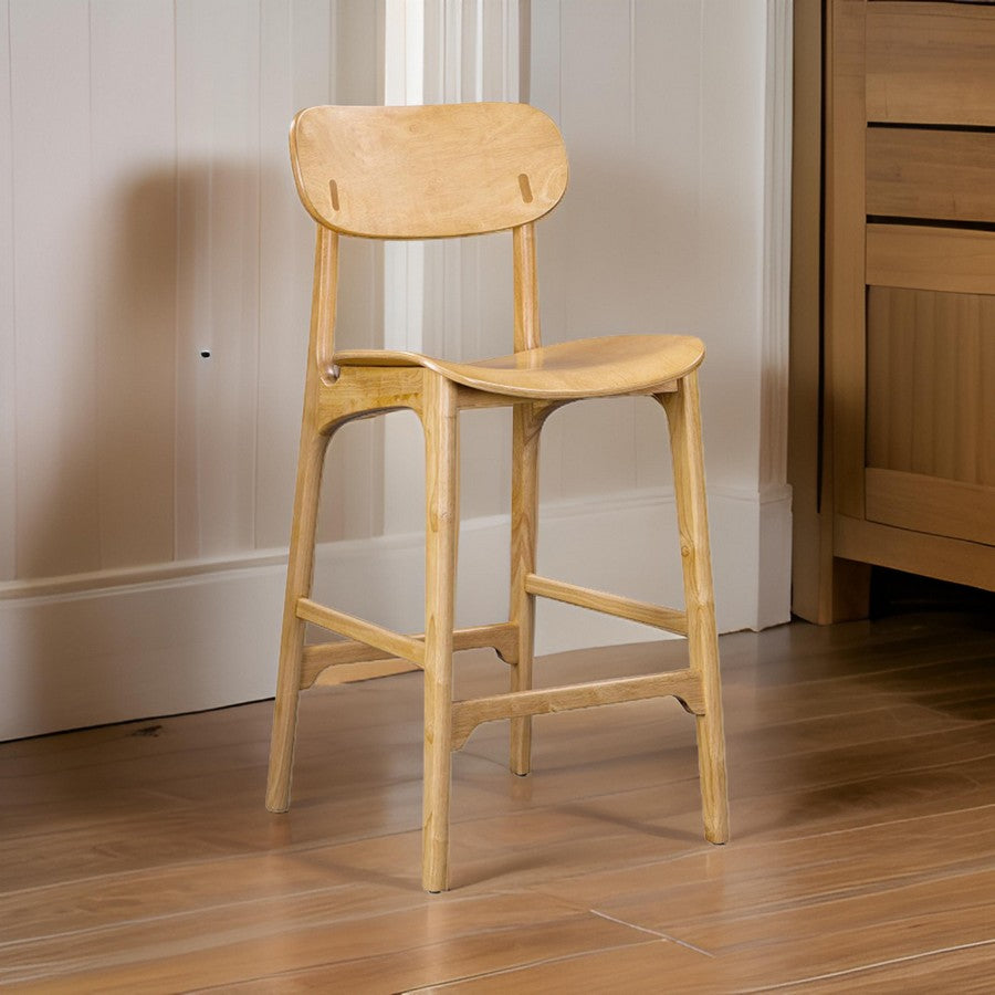 Seln 30 Inch Barstool Chair, Curved Seat, Open Back, Light Brown Wood - BM311546