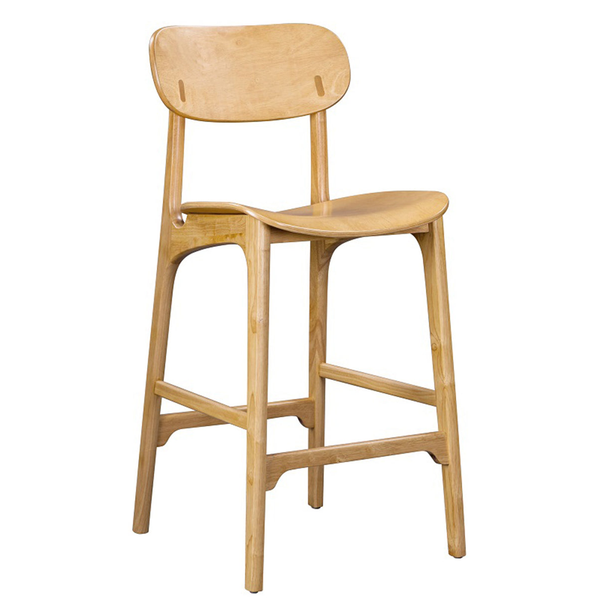 Seln 30 Inch Barstool Chair, Curved Seat, Open Back, Light Brown Wood - BM311546