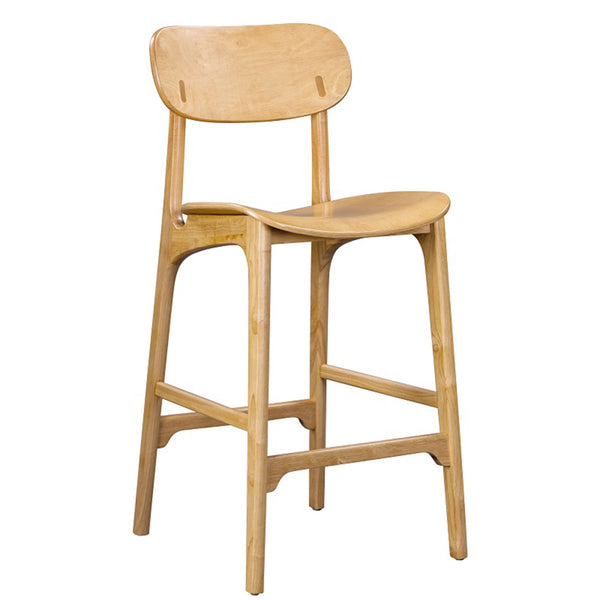 Seln 30 Inch Barstool Chair, Curved Seat, Open Back, Light Brown Wood - BM311546