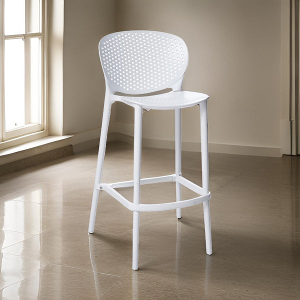 Celin 30 Inch Barstool Chair, Set of 4, Stackable, Mesh, Curved Seat, White - BM311550