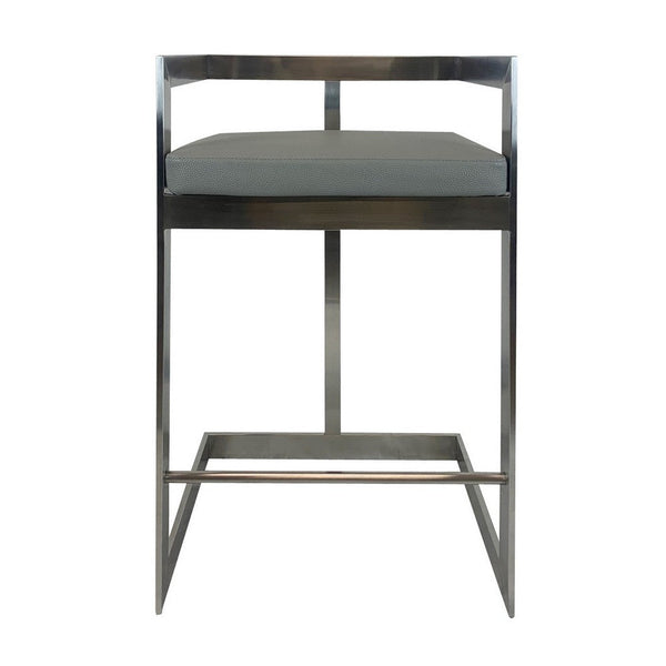Keyn 26 Inch Counter Stool Chair, Faux Leather, Stainless Steel Base, Gray - BM311555