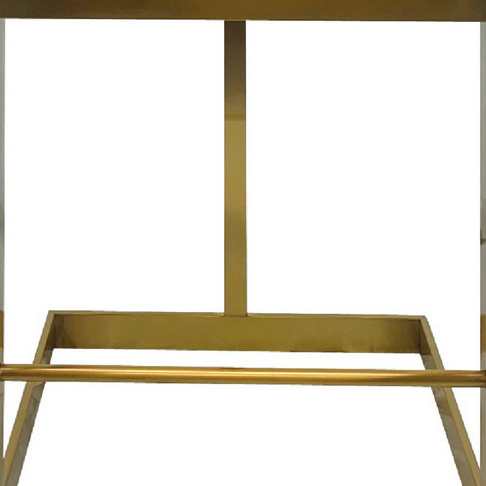 Keyn 26 Inch Counter Stool Chair, Faux Leather, Steel Base, Black, Gold - BM311556