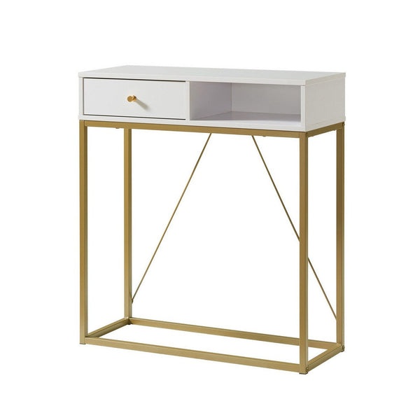 Bery 34 Inch Sideboard Console Table, 1 Cubby Shelf, 1 Drawer, White, Gold - BM311558