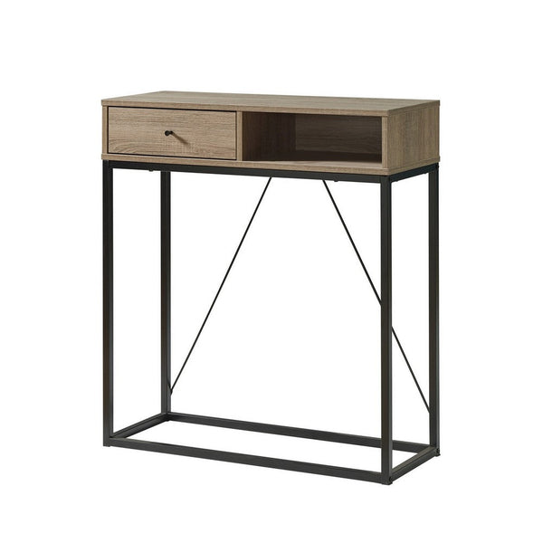 Bery 34 Inch Sideboard Console Table, 1 Cubby Shelf, 1 Drawer, Taupe, Black - BM311560