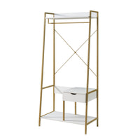 Bery 71 Inch Clothing Rack, 1 Drawer, 1 Hanging Rod Open Shelf, White, Gold - BM311564