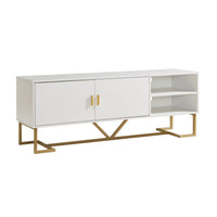 Bery 60 Inch TV Media Entertainment Console, 2 Door Cabinet, White, Gold - BM311567