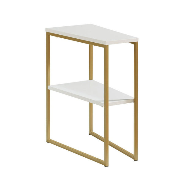 Bery 24 Inch Chairside Table, 2 Shelves, Gold Metal Frame, White Finish - BM311573