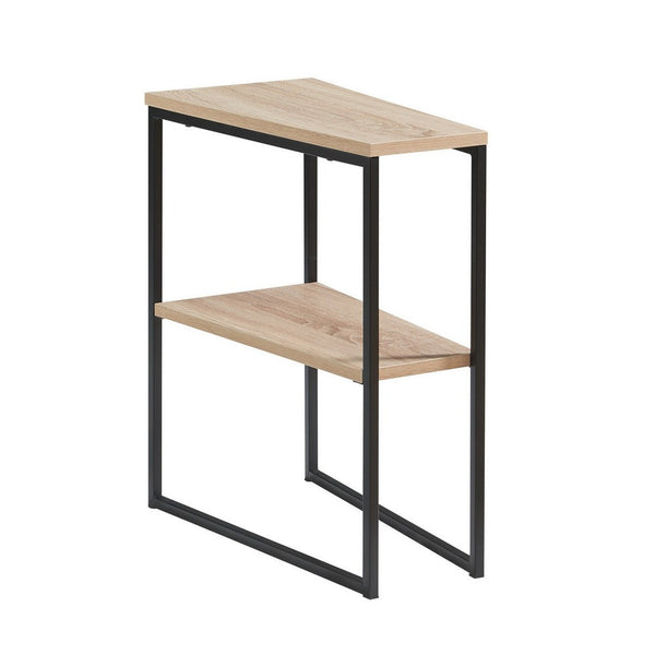 Bery 24 Inch Chairside Table, 2 Shelves, Black Metal Frame, Brown Finish - BM311574