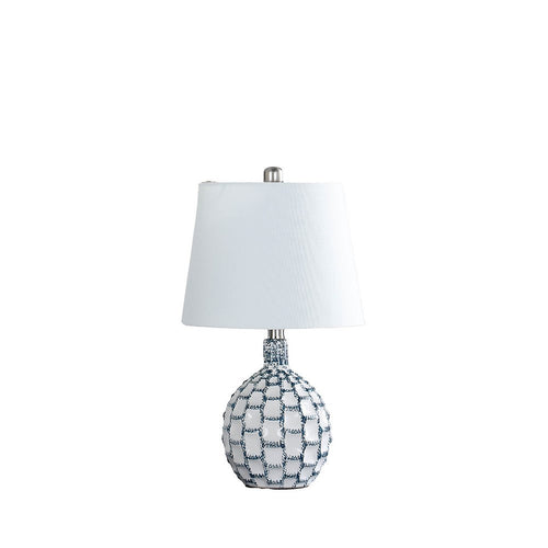20 Inch Table Lamp, Luxurious Lattice Ceramic Body, Drum Shade, Blue Silver - BM311576