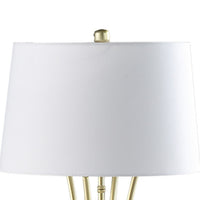 Lisi 29 Inch Table Lamp, White Drum Shade, Gold Mettalic Bamboo Style Base - BM311577