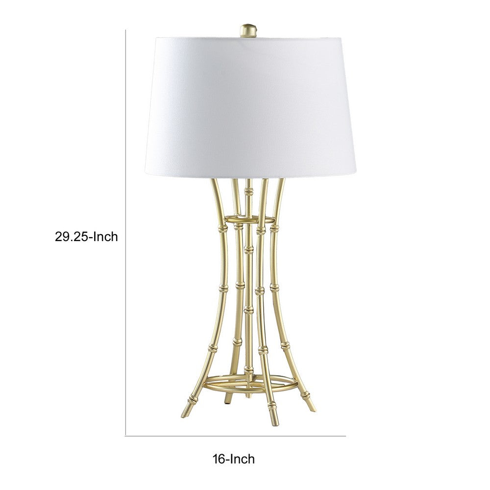 Lisi 29 Inch Table Lamp, White Drum Shade, Gold Mettalic Bamboo Style Base - BM311577