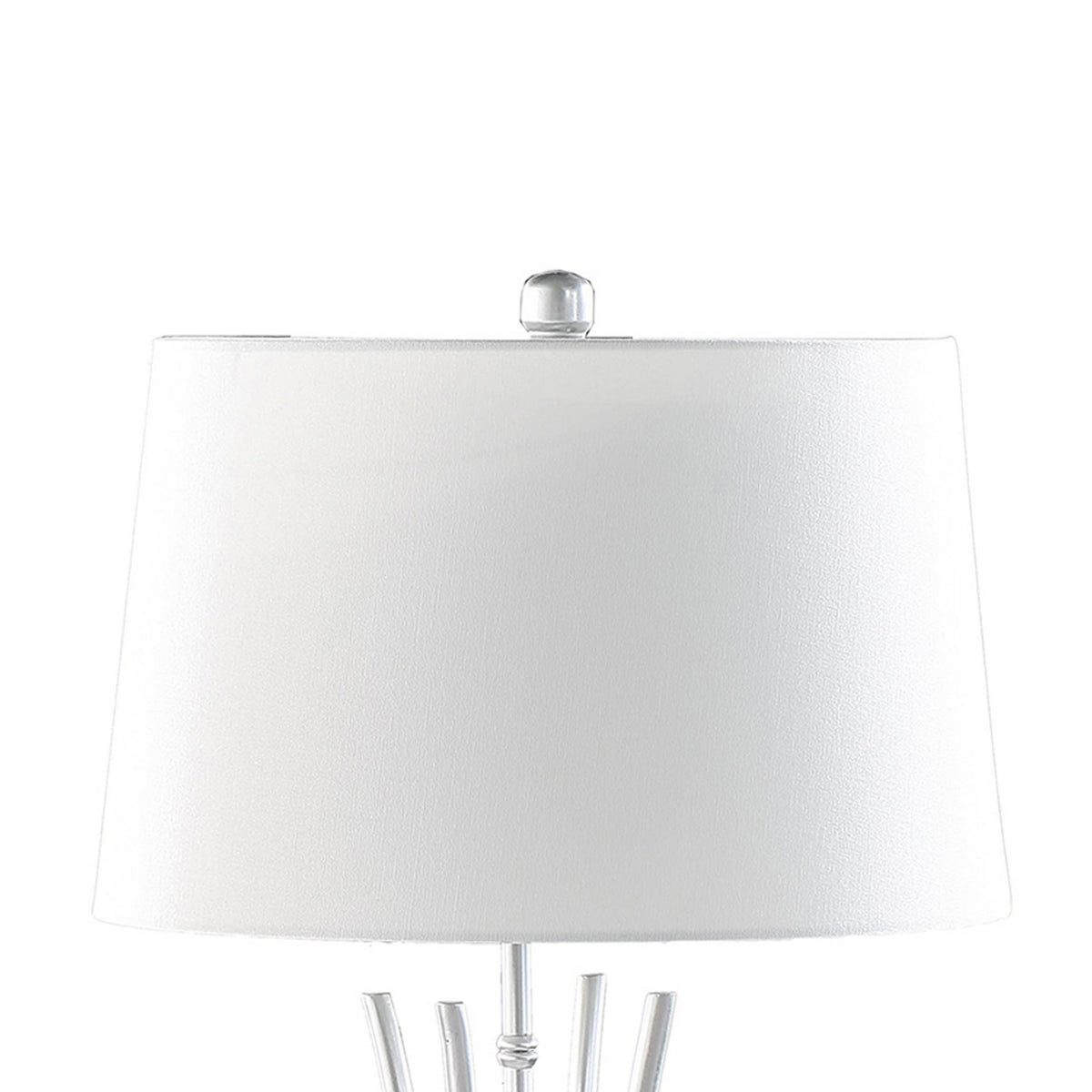 Lisi 29 Inch Table Lamp, White Shade, Silver Mettalic Bamboo Style Base - BM311578