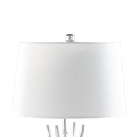 Lisi 29 Inch Table Lamp, White Shade, Silver Mettalic Bamboo Style Base - BM311578