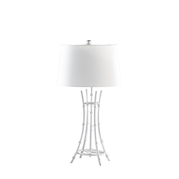 Lisi 29 Inch Table Lamp, White Shade, Silver Mettalic Bamboo Style Base - BM311578
