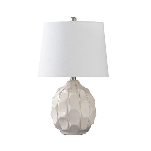 22 Inch Table Lamp, Cream Round Cascading Ceramic Design Urn, Brushed Metal - BM311579