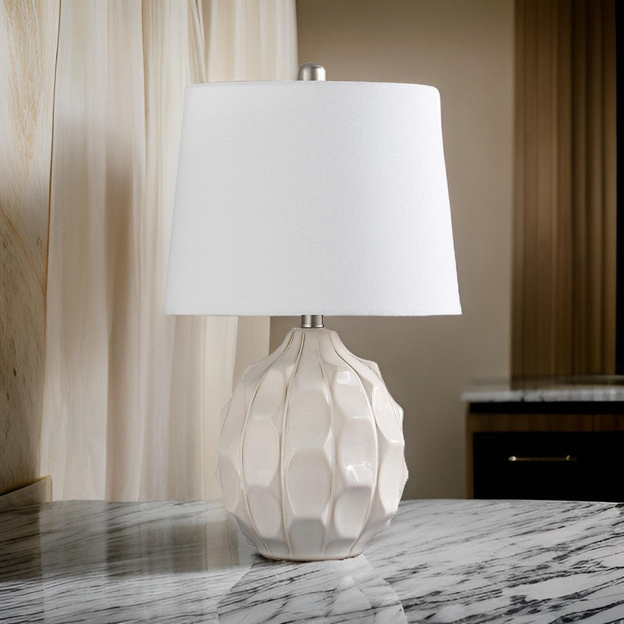 22 Inch Table Lamp, Cream Round Cascading Ceramic Design Urn, Brushed Metal - BM311579