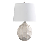 22 Inch Table Lamp, Cream Round Cascading Ceramic Design Urn, Brushed Metal - BM311579